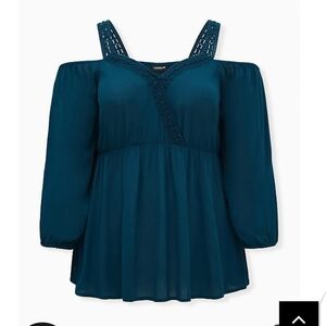 🆕TEAL GAUZE COLD SHOULDER PEPLUM BLOUSE